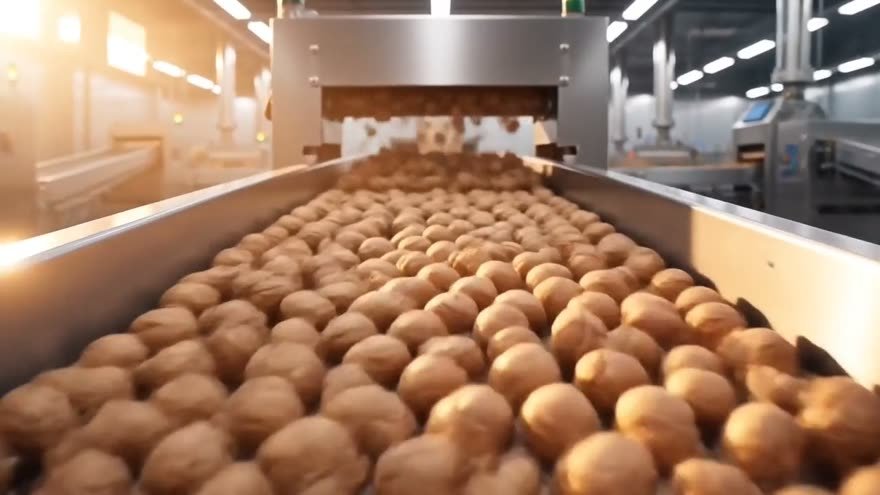 Fruta avanzando por la línea de proceso