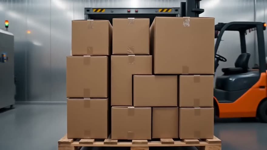 Pallets con cajas en cámara de frío